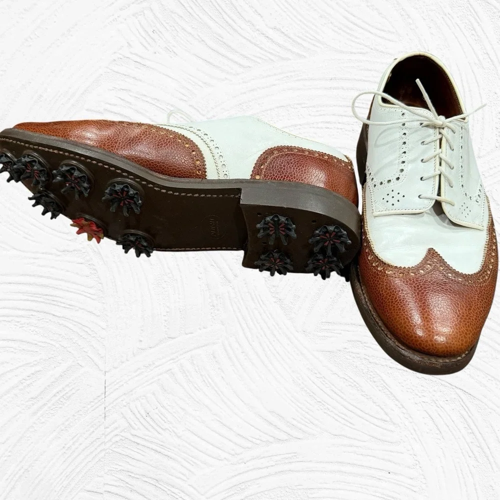 Vintage Crockett & Jones Barney's Mens Golf Shoe 9.5D Brown White Wingtip Oxford